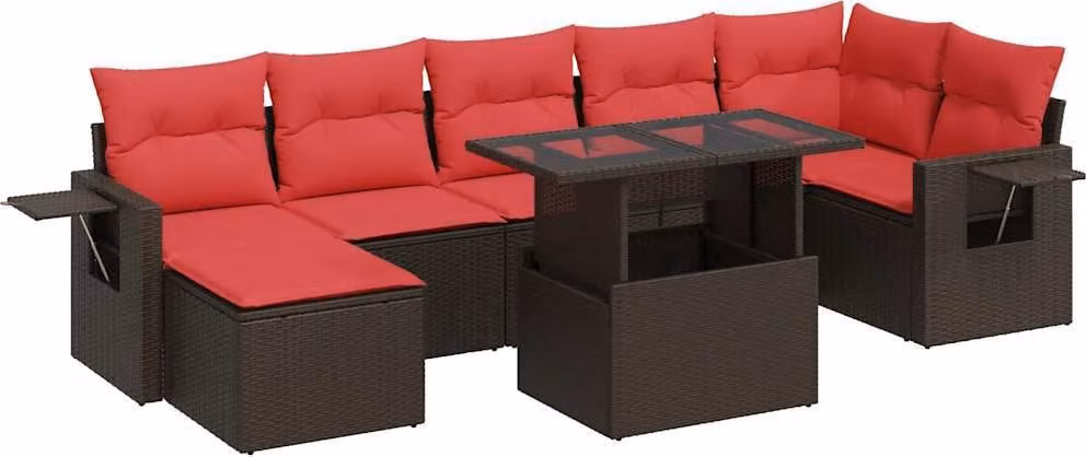 Set Divani Giardino 8 pz con Cuscini Marrone Polyrattan Acacia
