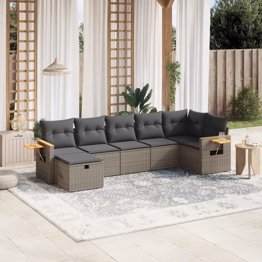Maison Exclusive - Set da giardino 7 pezzi con cuscini in polyrattan grigio