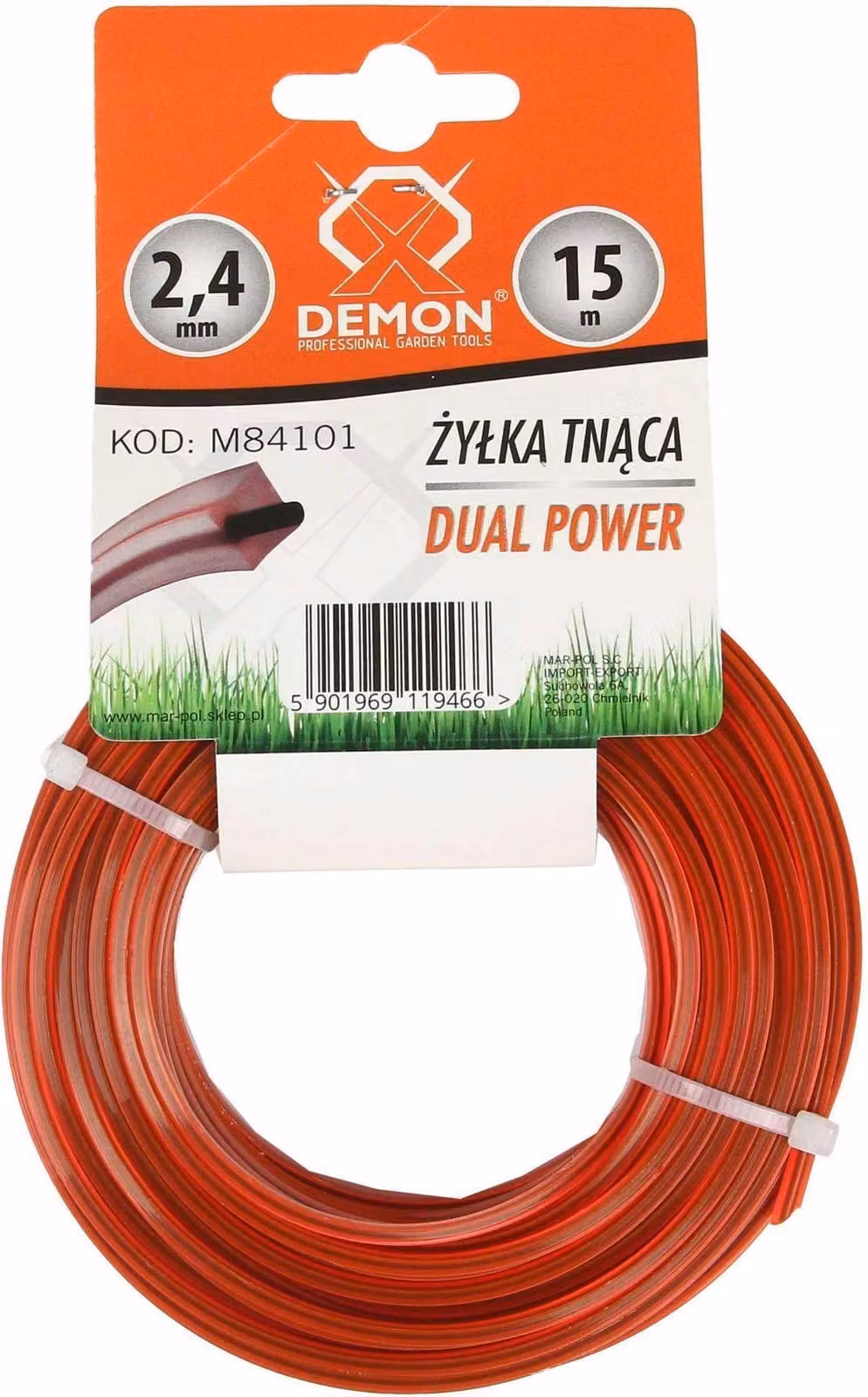 DEMON Corda rinforzata, profilo quadrato, 15 m, 2,4 mm M84101