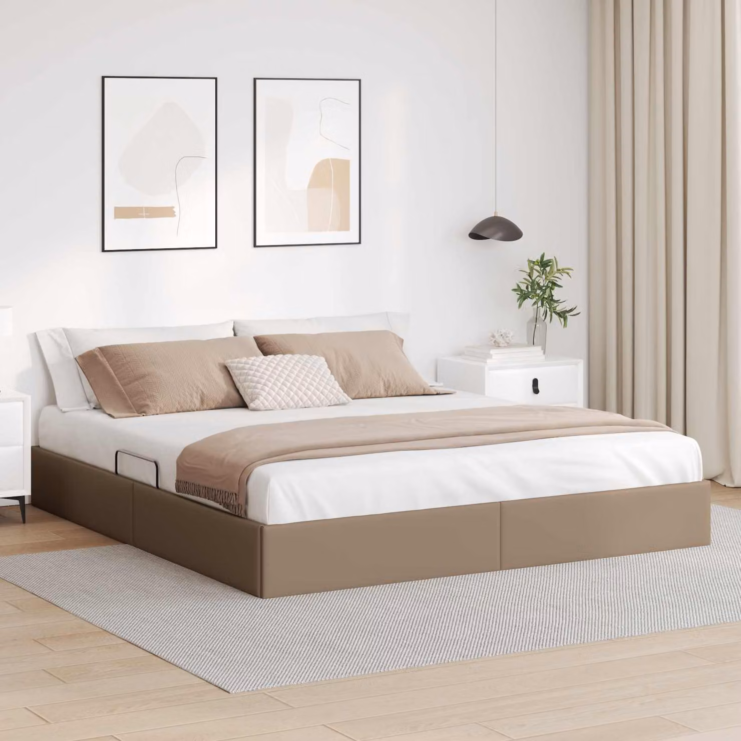 Letto ottomano vidaXL in pelle sintetica marrone con base a sollevamento, L 180 x P 200 cm