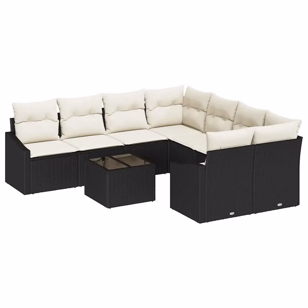 Set di divani da giardino vidaXL in rattan nero e beige con cuscini e tavolino da esterno – 2