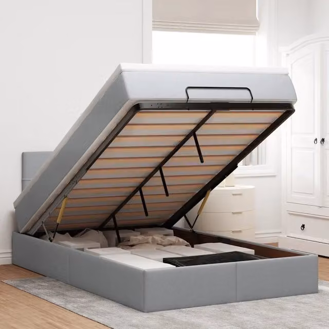 Pouf Letto con Materasso vidaXL in Tessuto Grigio e Bianco L/P/H: 120 x 200 x 44 cm