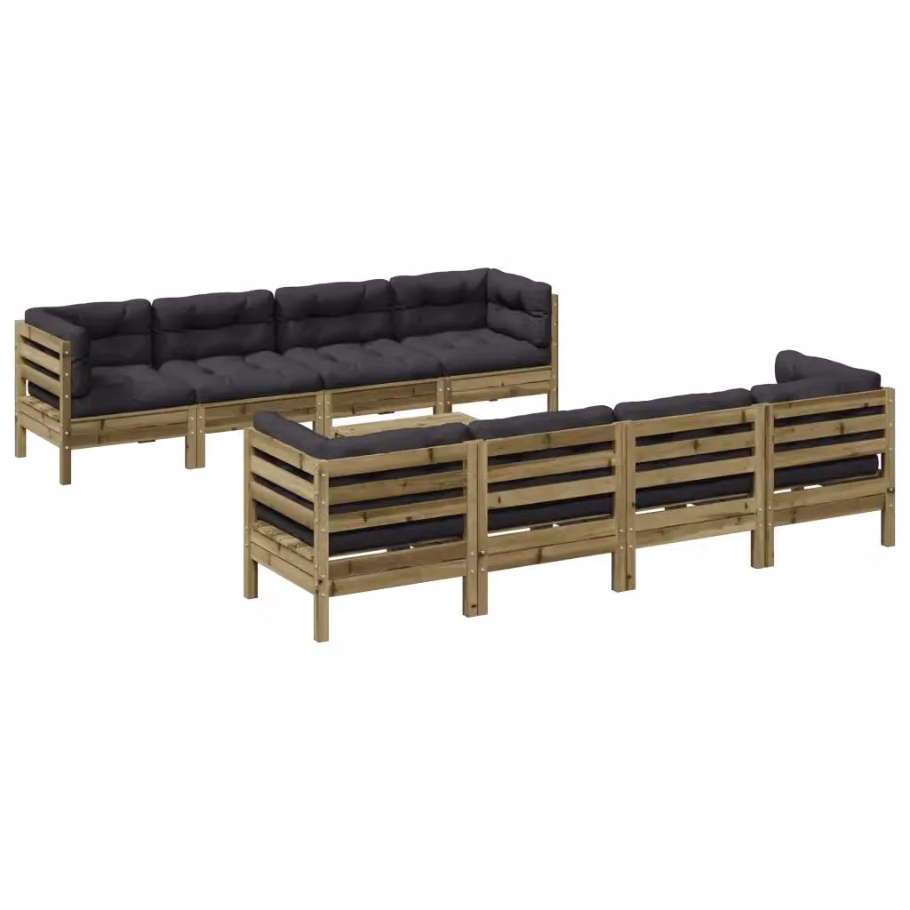 Set di Divani da Giardino a L vidaXL in Legno di Pino Trattato con Cuscini Grigio Antracite, 9 Pezzi – 2