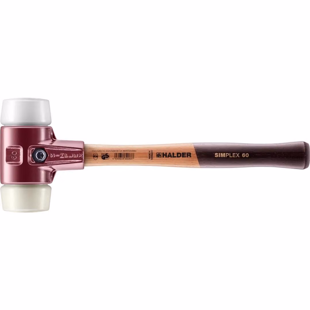 Mazza SIMPLEX soft-face con alloggiamento TE e manico in legno, Ø 60, superplastica / nylon