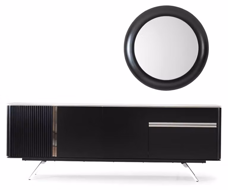 Wohnzimmer Anrichte Spiegel Sideboard Holz mit Metall Stil schwarze Kommode