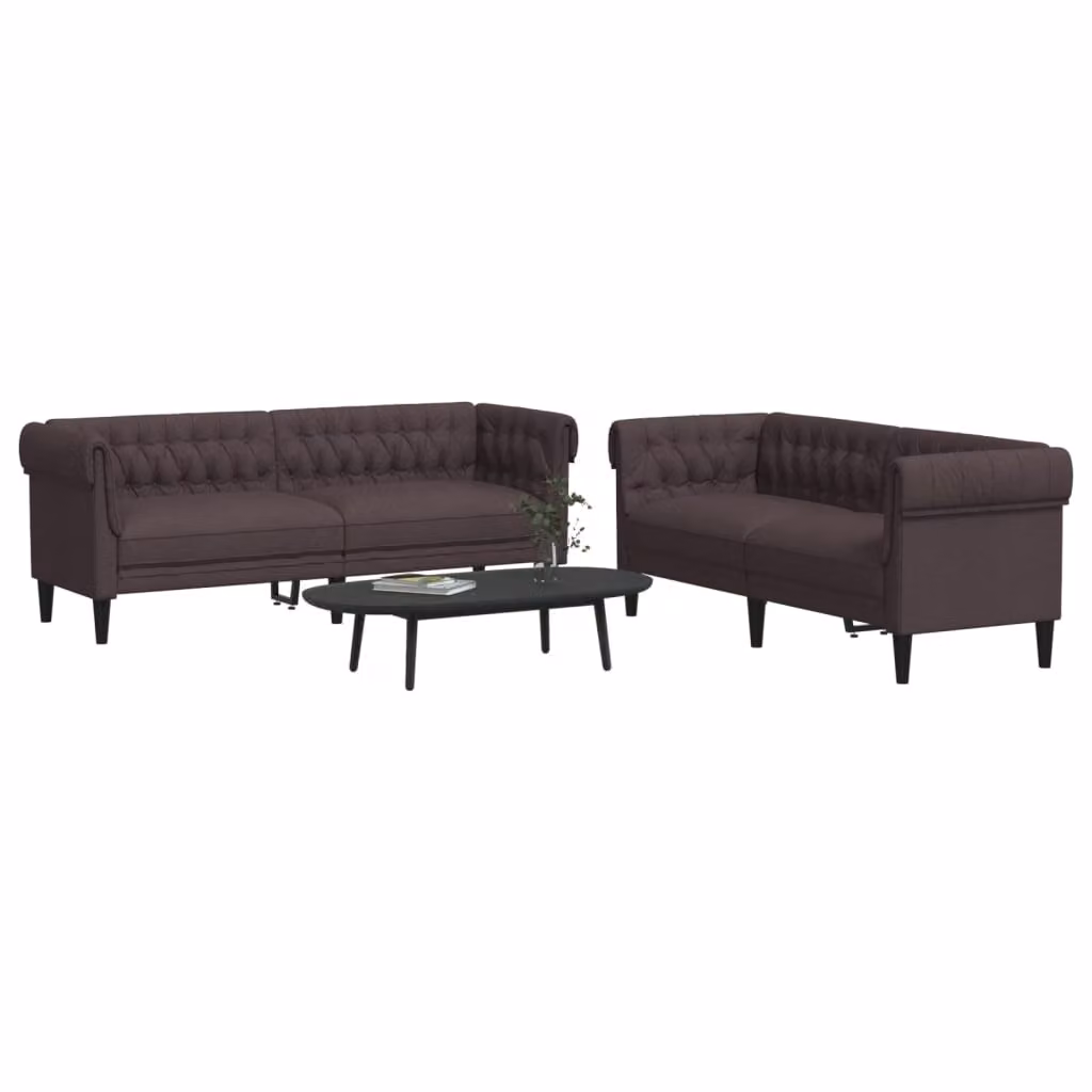 Set di 2 divani vidaXL moderni in tessuto marrone con struttura in legno massiccio per soggiorno – 1