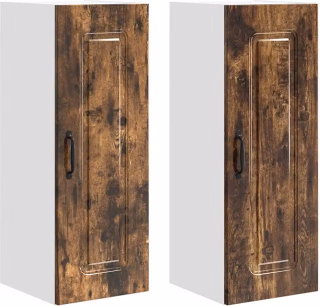 Set di 2 pensili da cucina moderni portaoggetti spazioso 30 x 31 x 80 cm in legno multistrato rovere fumo 02_0053694