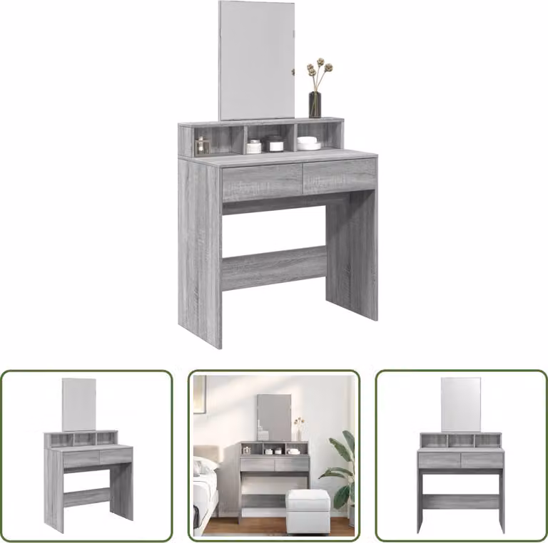 The Living Store Comodino con specchio Grey Sonoma 80x41x144,5 cm