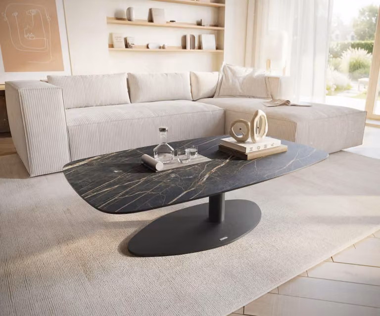 DELIFE Tavolino Edge Boot 120x70 cm Vetroceramica Laminam® Noir Desir Marrone Vibany Metallo Nero