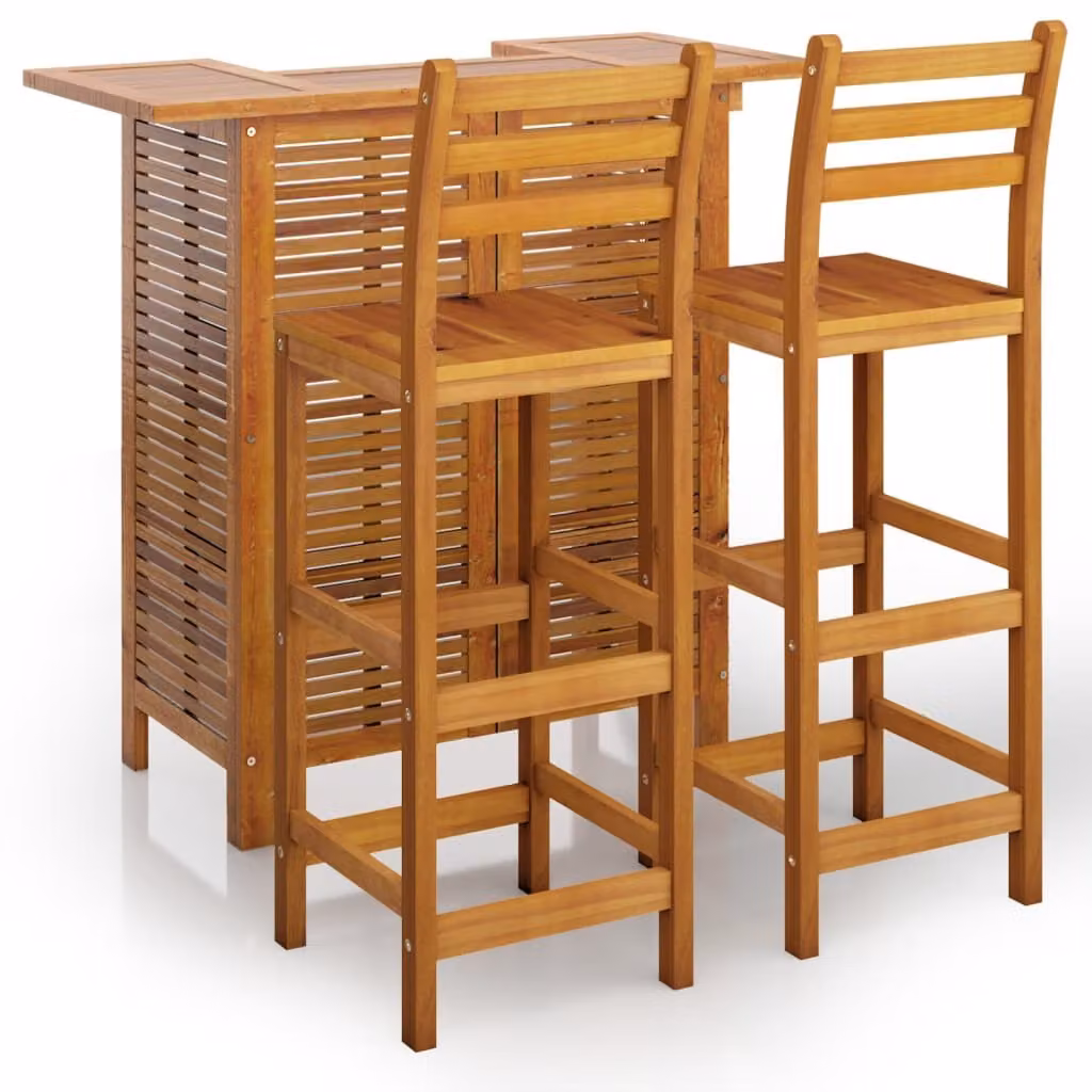 Set da Bar per Giardino 3 pz in Legno Massello di Acacia