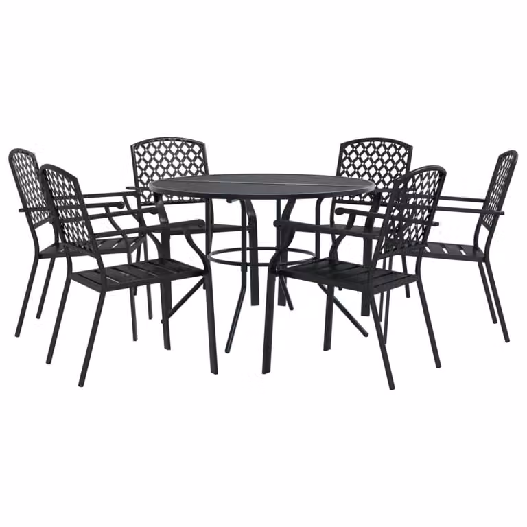 Set Sedie Giardino Impilabili 7pz Antracite Acciaio Verniciato