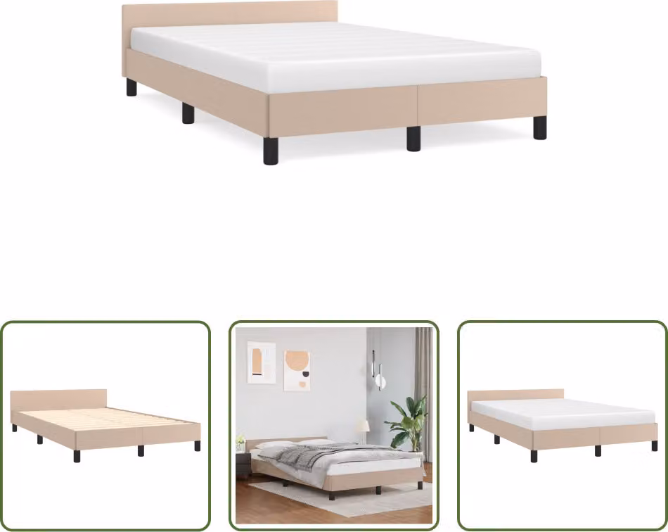 The Living Store Giroletto con testiera cappuccino-marrone 120x190 cm in ecopelle