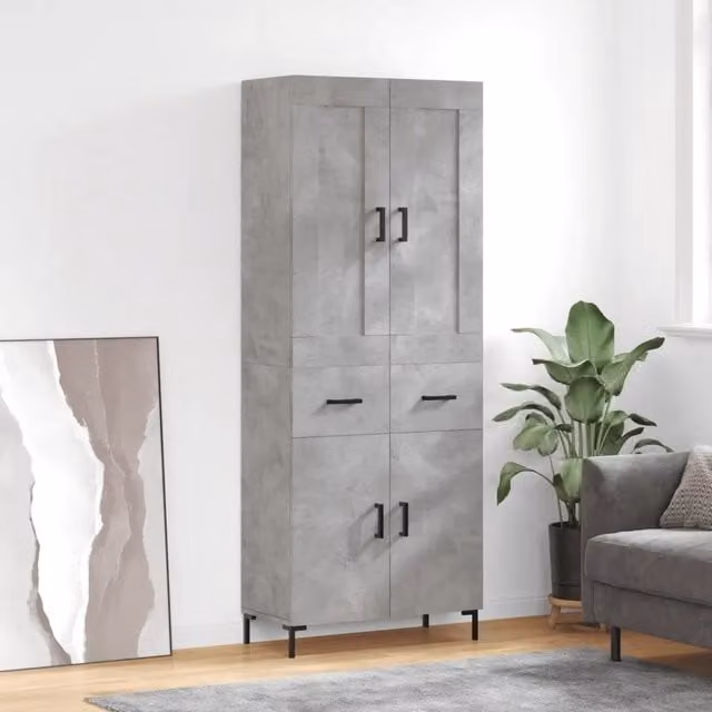 Credenza-Buffet-Armadio da cucina Grigio Cemento 69,5x34x180 cm in Legno Multistrato 164921