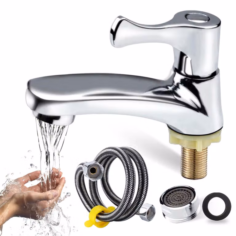 Miscelatore monocomando per acqua fredda, con tubo di collegamento da 60 cm, design compatto, adatto per cucina e bagno