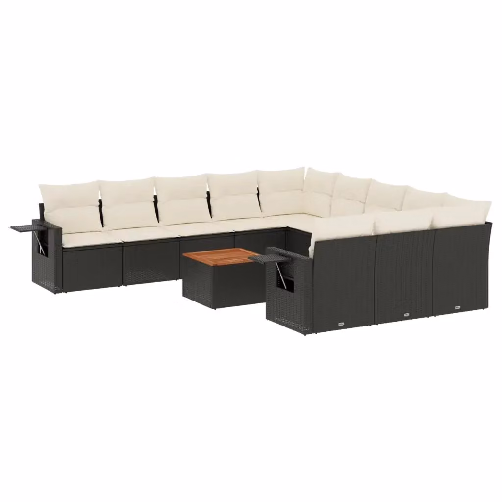 Set da giardino moderno vidaXL in polyrattan nero con cuscini e tavolino da esterno – 2