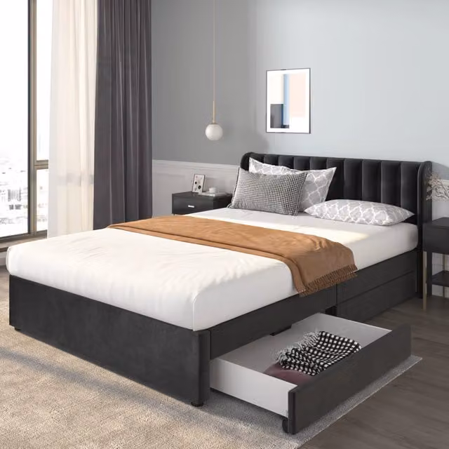 letto in velluto nero 160 x 200 cm