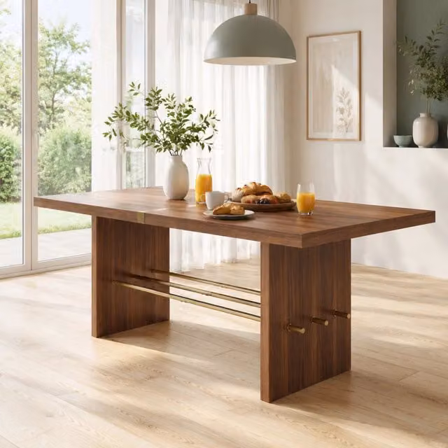Tavolo da pranzo 180x75 cm in MDF con piano spesso 4 cm, per 6-8 persone, colore noce e dettagli dorati