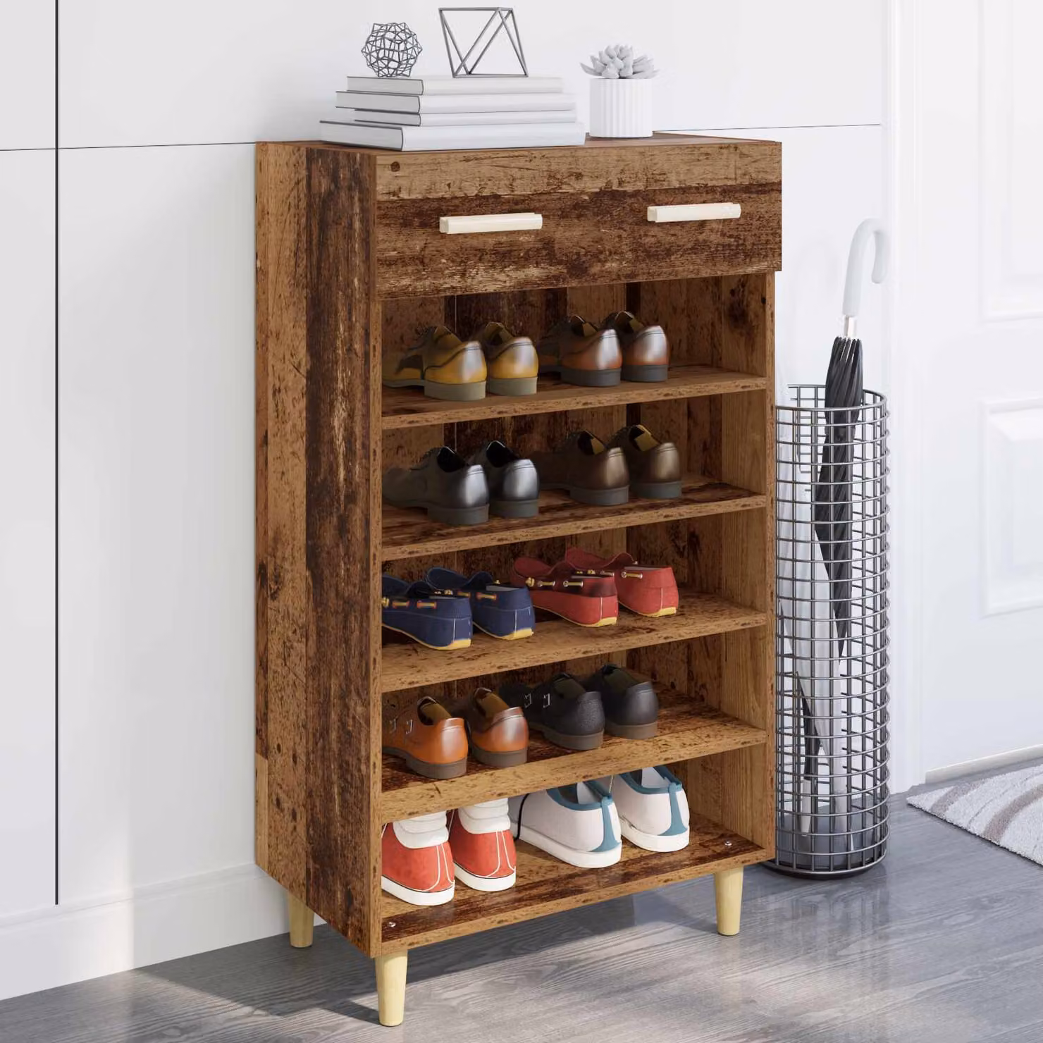 Scarpiera mobile vidaXL in legno ingegnerizzato marrone e beige, L 60 x P 35 x H 105 cm
