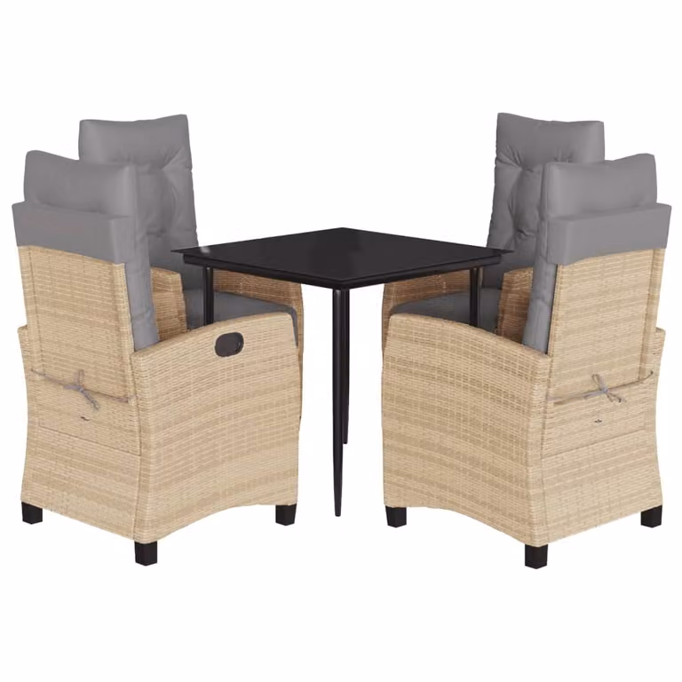 Set Pranzo da Giardino 5 pz con Cuscini Beige Misto Polyrattan