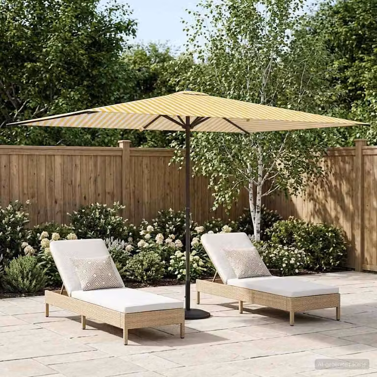 Ombrello da giardino rettangolare vidaXL in poliestere e acciaio, bianco e giallo, L 300 x P 200 x H 223 cm