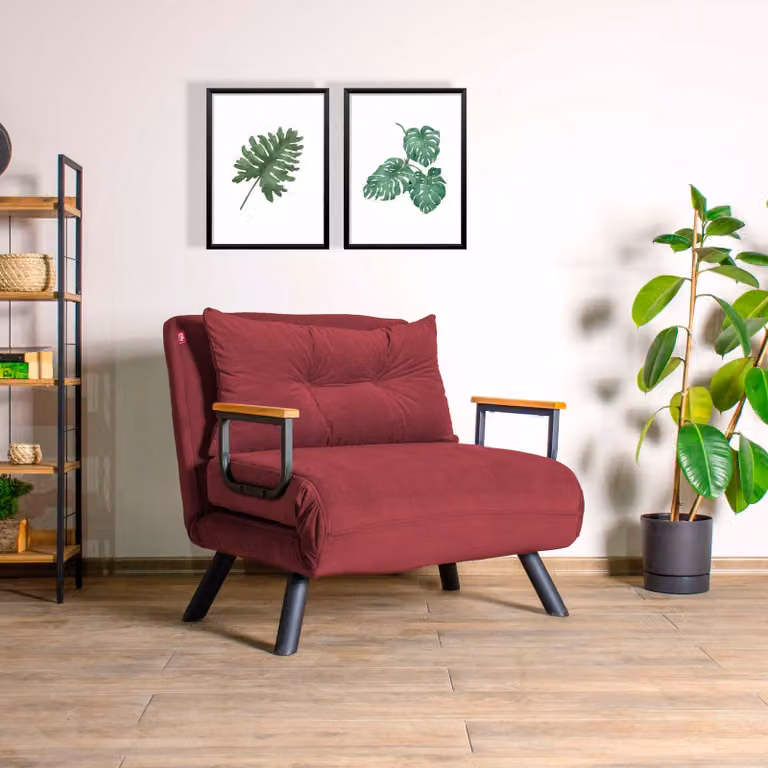 Hanah Home, Sando Single - Maroon, divano letto, divano letto a 1 posto, marrone castagno, poliestere, 67 x 78 x 78 x cm