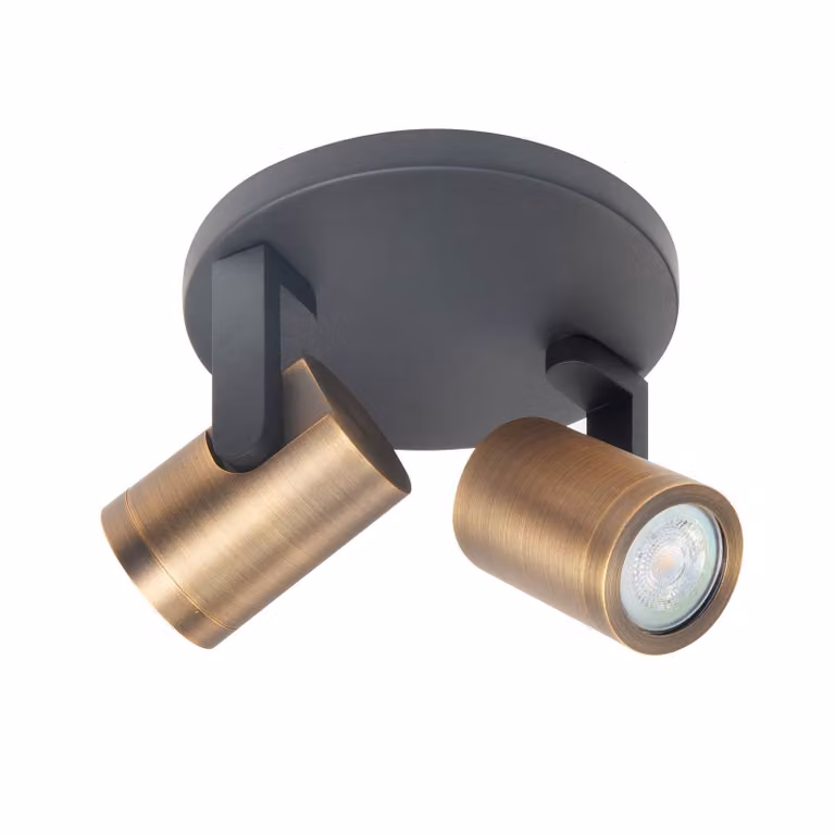 HighLight Faretto da soffitto Halo, nero/ottone brunito Ø 17 cm a 2 luci. dimmerabile, Nero, Soggiorno / Sala da pranzo, Metallo, Moderno