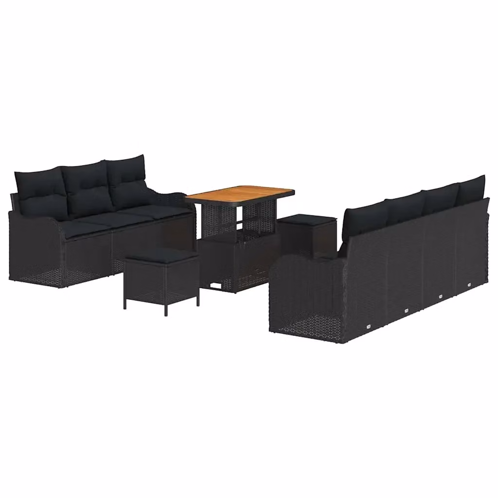 Set Divano da Giardino vidaXL a Forma a U con 10 Pezzi, Nero – 2