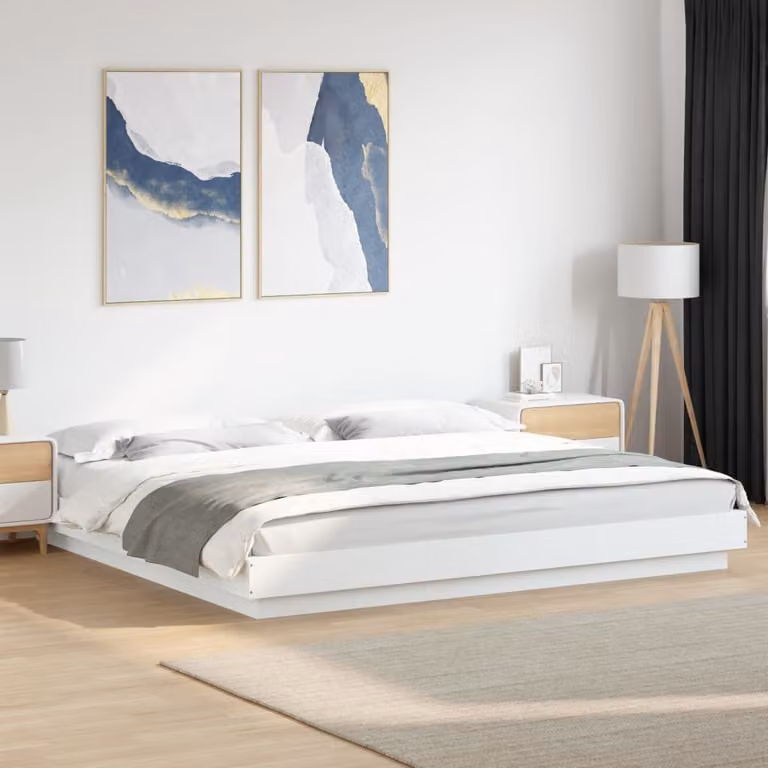 vidaXL Giroletto Moderno Bianco con Luci LED e Porte USB in Legno Multistrato L: 200 cm, P: 200 cm, H: 22 cm