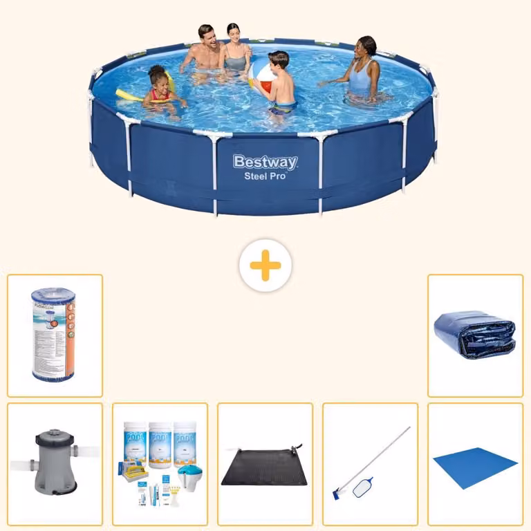 Piscina gonfiabile Bestway Steel Pro, rotonda, dimensioni 396x84 cm, composta da 8 elementi, modello S21616