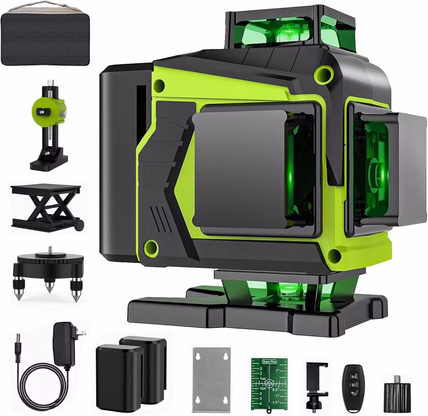 Misuratore laser, livella laser a croce, 4 x 360°, livella laser a raggi laser, autonivelante, 2 batterie, supporto magnetico, luminosità regolabile, ideale per lavori edili