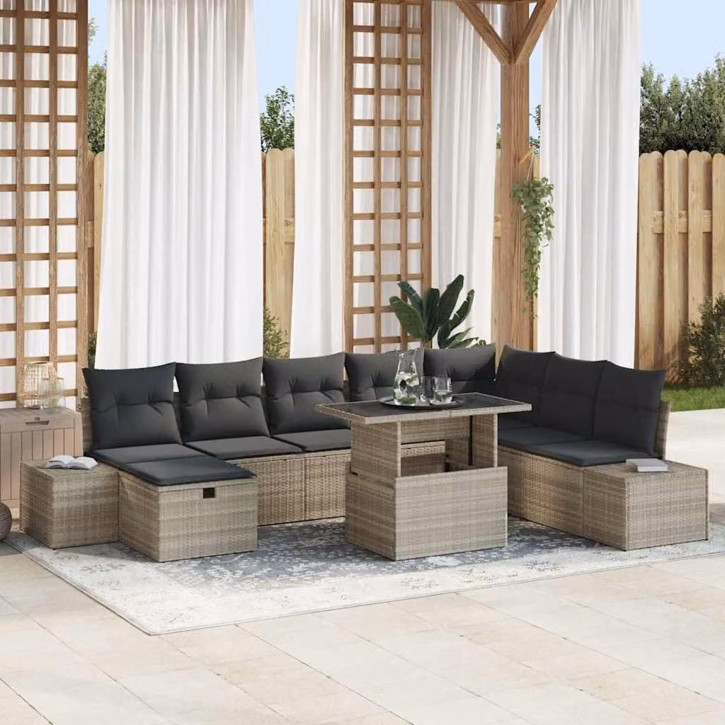 Maison Exclusive - Set da giardino composto da 9 pezzi, divano in rattan sintetico color grigio chiaro