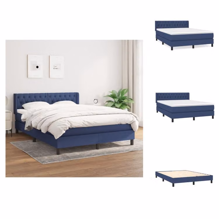 vidaXL Letto a molle con materasso blu 140x200 cm in tessuto - Letti & strutture letto