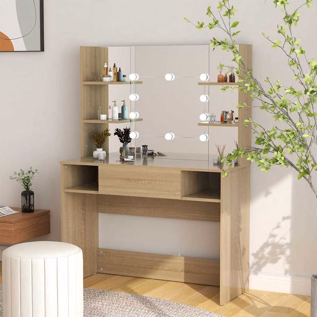 vidaXL Toeletta Hollywood con Luci LED in MDF Rovere Marrone L: 100 cm, P: 40 cm, H: 135 cm