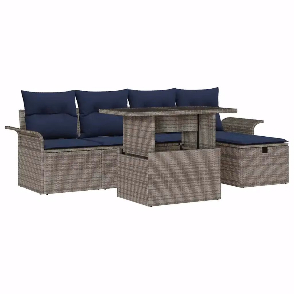 Set Divano da Giardino 6 Pezzi vidaXL in Polyrattan Grigio con Tavolo in Vetro e Struttura in Metallo – 2
