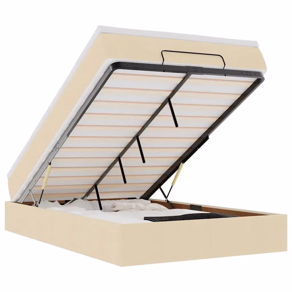 vidaXL Struttura Letto con Contenitore e Materasso in Tessuto Beige e Bianco L 120 x P 200 cm – 2