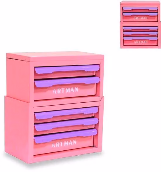 Organizzatore da scrivania - Acciaio, design a cassetti e impilabile, 28,5x15,8x32 cm, rosa-lilla