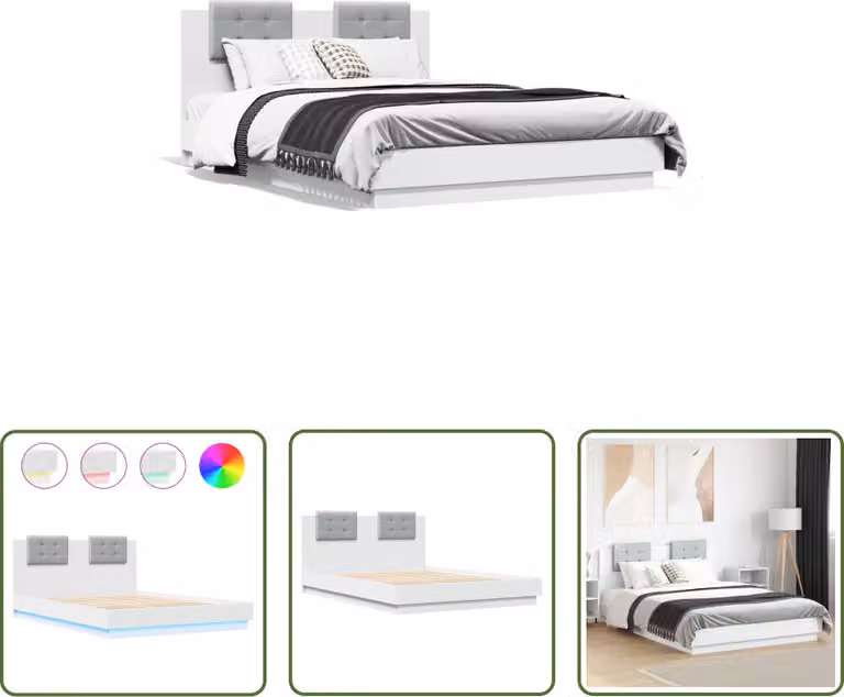 The Living Store Giroletto con testiera e illuminazione a LED bianco 150x200 cm