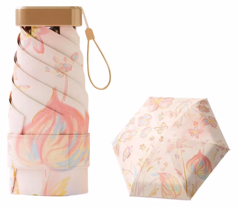 Ombrello pieghevole da donna, colore rosa, protezione UV UPF50+, resistente al vento e all'acqua, compatto, leggero, diametro 97 cm