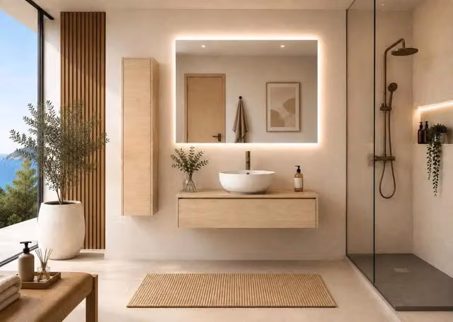Mobile bagno componibile FORMENTERA senza specchio con modulo da 100 cm, lavabo con colonna