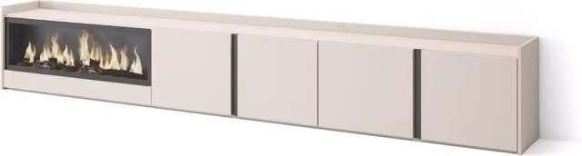 Mobile TV Soggiorno, 315x50x35 cm, Per TV fino a 80", Camino elettrico XXL, Beige