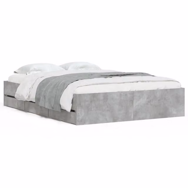 Letto matrimoniale | Letto per adulti | Giroletto Cassetti Grigio Cemento 135x190 cm Legno Multistrato