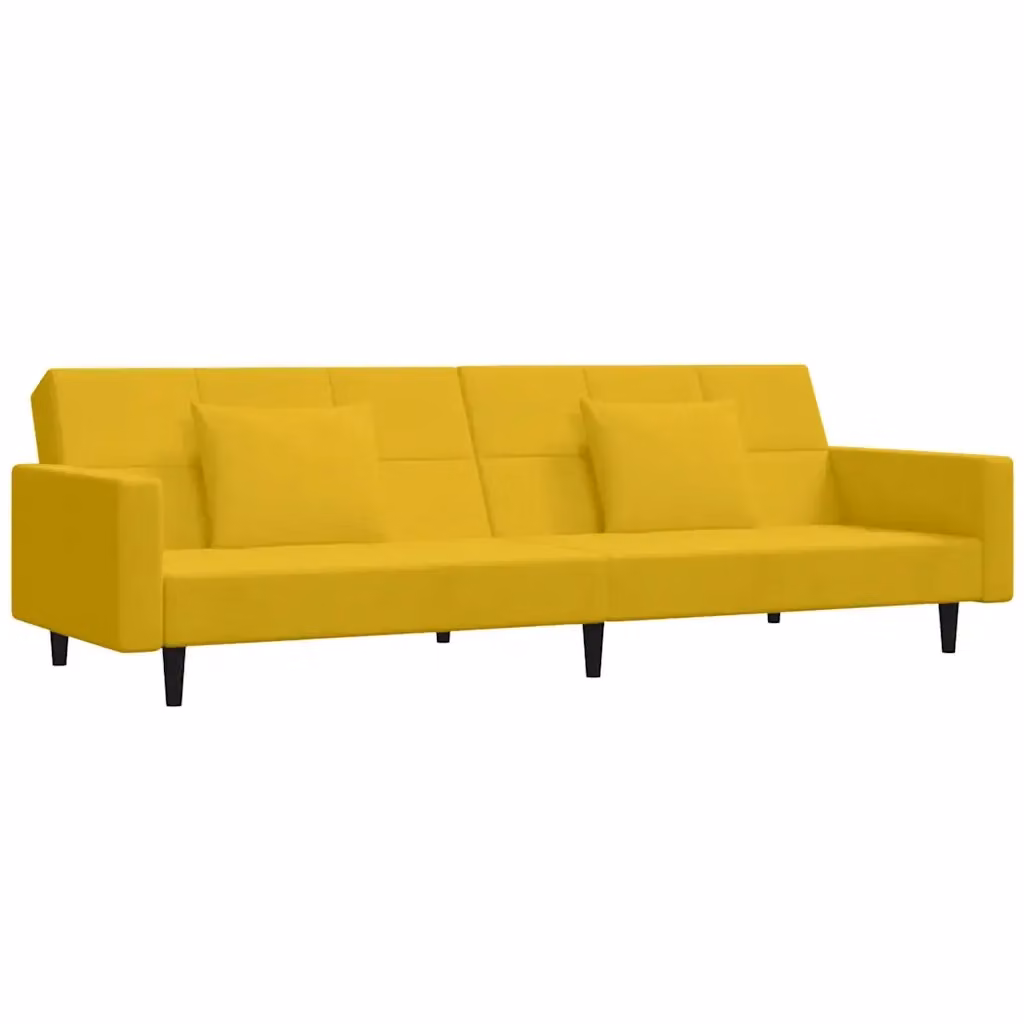 Divano Letto Click-Clack a 2 Posti vidaXL in Velluto Giallo con Cuscini e Struttura in Legno Massello – 2