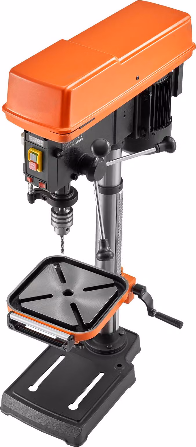 SucceBuy Trapano da tavolo 305 mm, trapano a colonna 550 W, trapano a colonna con velocità variabile 340-2200 giri/min, piano di lavoro inclinabile 45°, laser e LED, trapano per lavori su legno e metallo