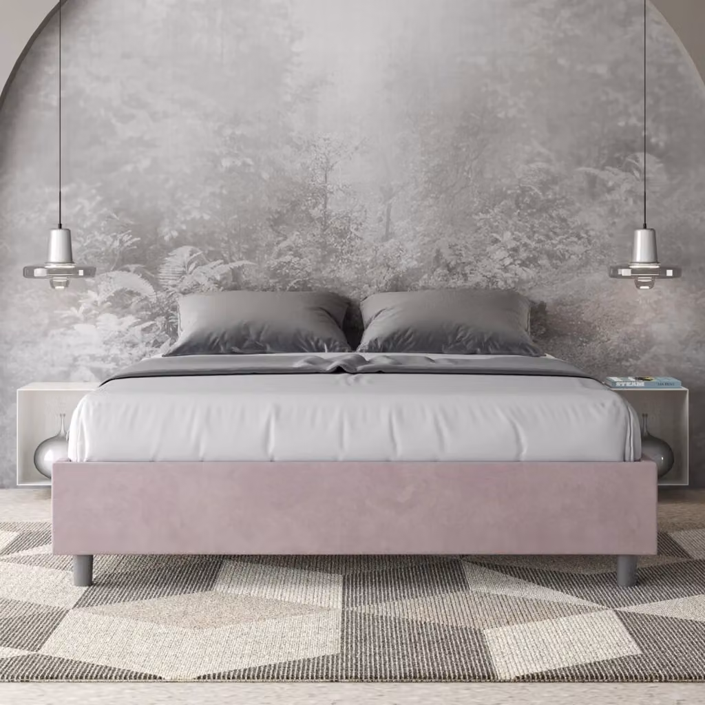 Letto Matrimoniale Azelia con Contenitore e Rete con Alzata Imbottito in Microfibra Colore Glicine L/P: 160 x 200 cm – 2
