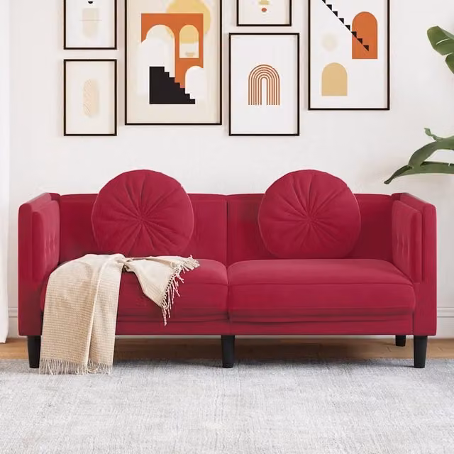Divano con Cuscini 2 Posti-Sofa Modulare-Divanetto Rosso Vino in Velluto