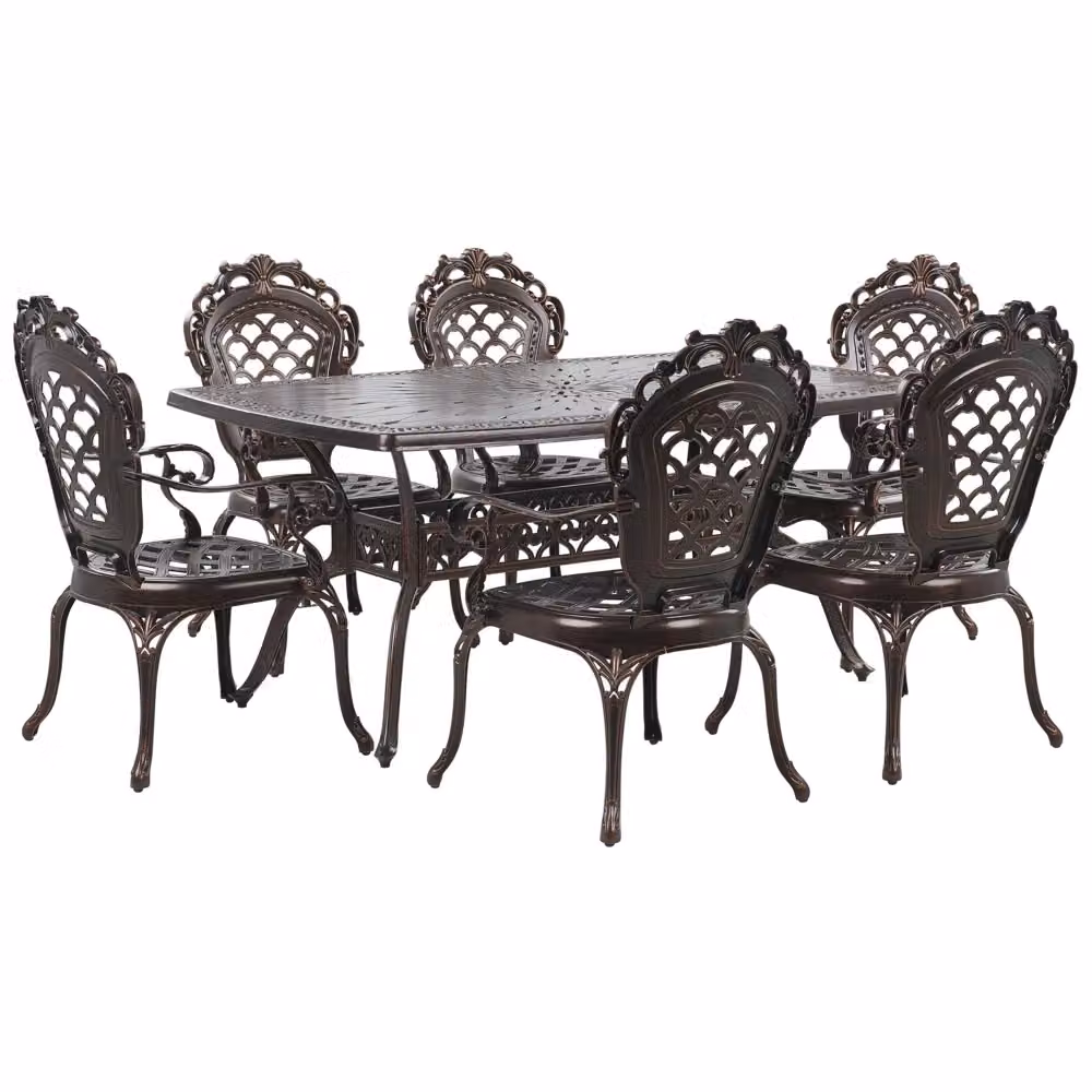 Set da pranzo da giardino BELIANI in alluminio marrone con tavolo rettangolare e 6 sedie stile retro L: 165 cm, P: 150 cm, H: 72 cm – 2