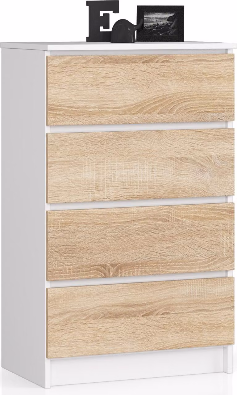 Comò elegante K60 con 4 cassetti in bianco e sonoma