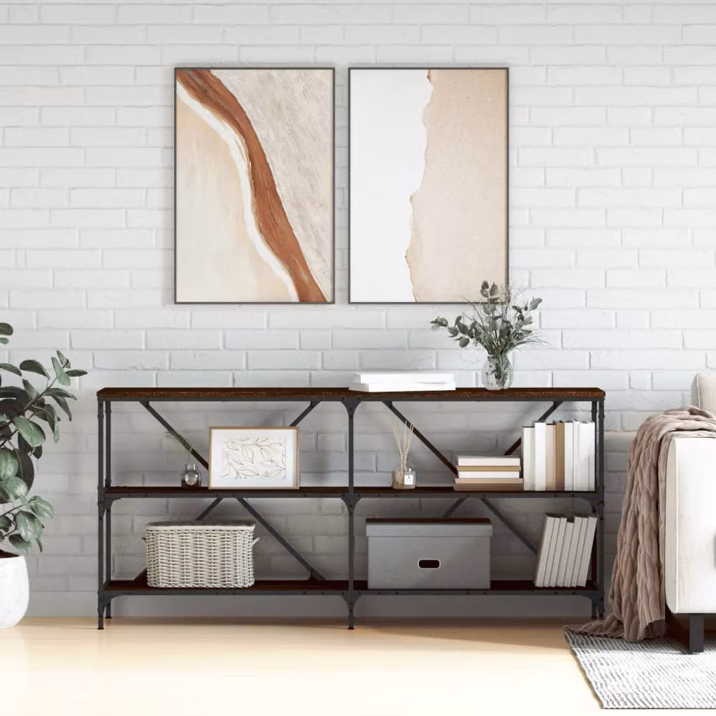 vidaXL Tavolo Consolle in Stile Industriale in Rovere Marrone con Struttura in Metallo L: 160 cm, P: 30 cm, H: 75 cm