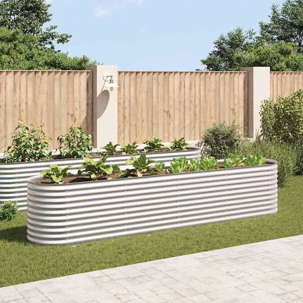 MERCATOXL Letto Rialzato da Giardino in Acciaio Zincato Argento L: 400 cm, P: 80 cm, H: 81 cm – 1