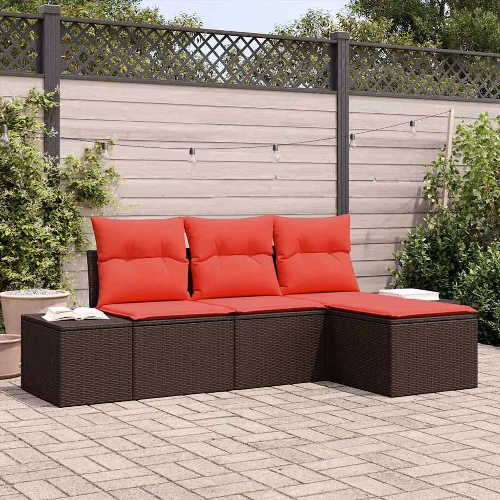 Maison Exclusive - Set di divani da esterno, 4 pezzi, color marrone [Materiale sintetico]: rattan sintetico